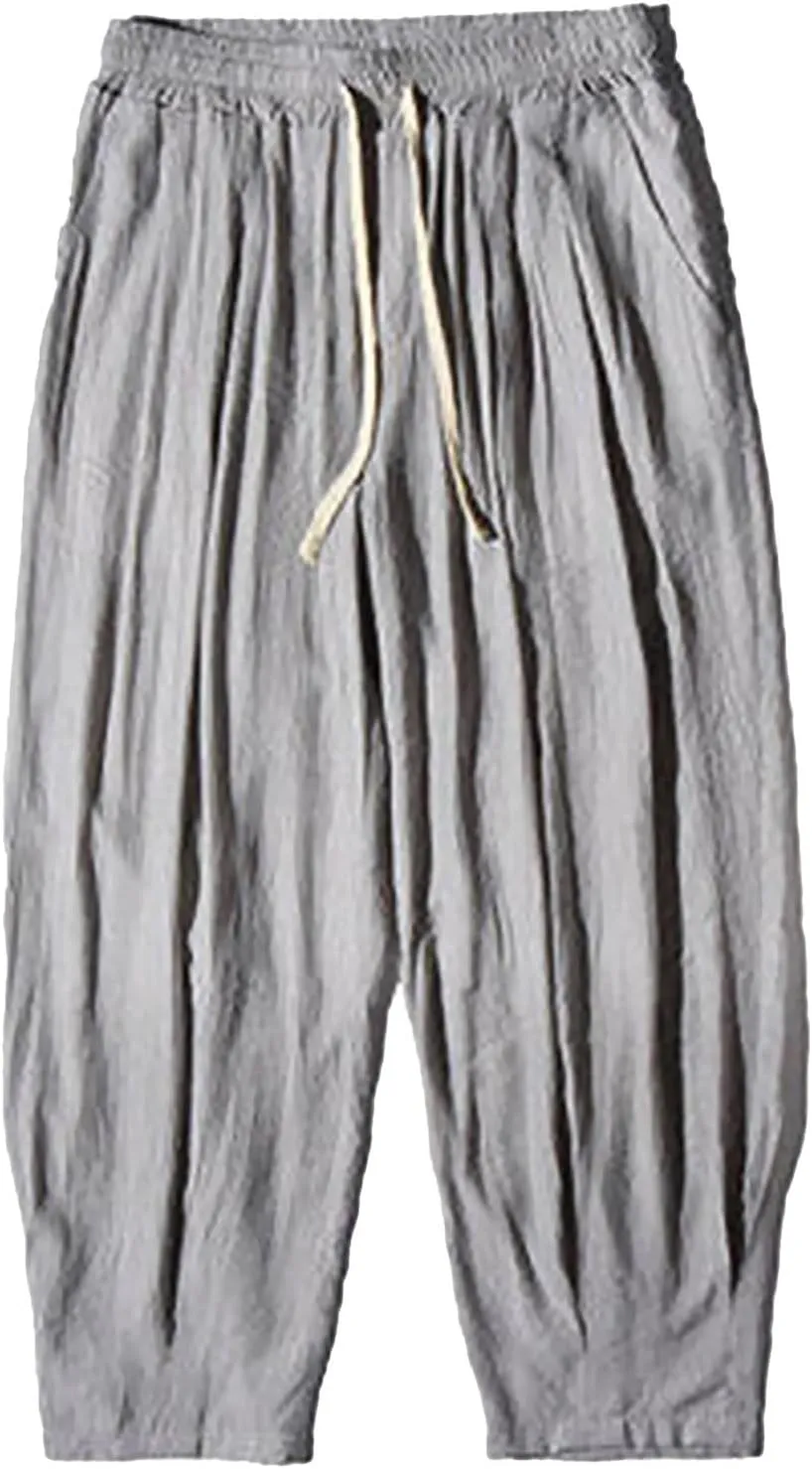 SUWBMHWE Hippie Pants Men Harem Y2k Aesthetic Lounge Men's Linen Summer with Pockets Mens Long Shorts Oversized Trousers