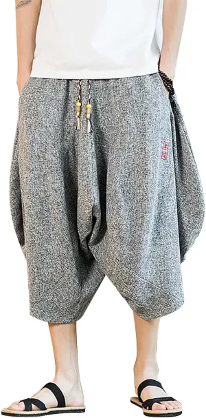 SUWBMHWE Japanese Clothes for Men Linen Harem Pants Beach Casual Comfy Yoga Mens Any Occasion with Pockets Boho Lounge