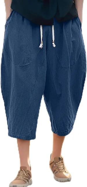 SUWBMHWE Japanese Clothes for Men Linen Harem Pants Beach Casual Comfy Yoga Mens Any Occasion with Pockets Boho Lounge