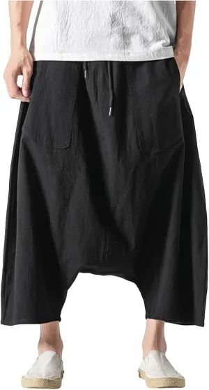 SUWBMHWE Men's Harem Pants Japanese Men Mens Shorts Long Hip Hop Bohemian Cotton Hippie Summer Wear Beach Yoga Toji Lounge