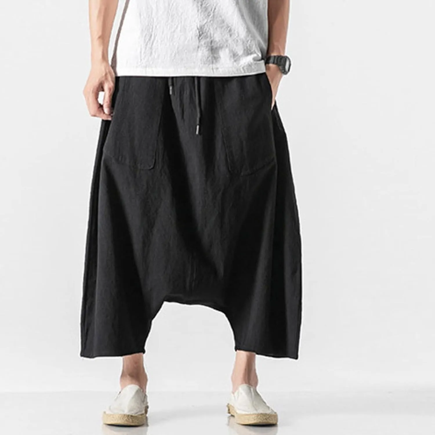 SUWBMHWE Men's Harem Pants Japanese Men Mens Shorts Long Hip Hop Bohemian Cotton Hippie Summer Wear Beach Yoga Toji Lounge