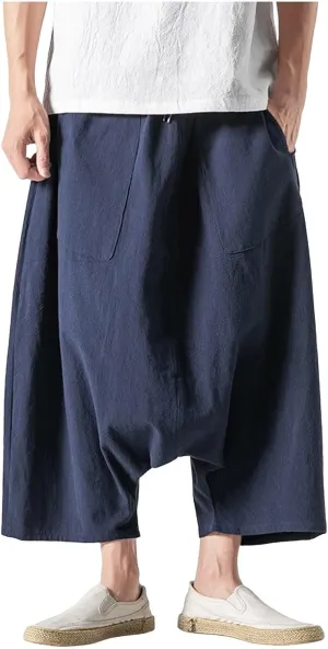 SUWBMHWE Men's Harem Pants Japanese Men Mens Shorts Long Hip Hop Bohemian Cotton Hippie Summer Wear Beach Yoga Toji Lounge