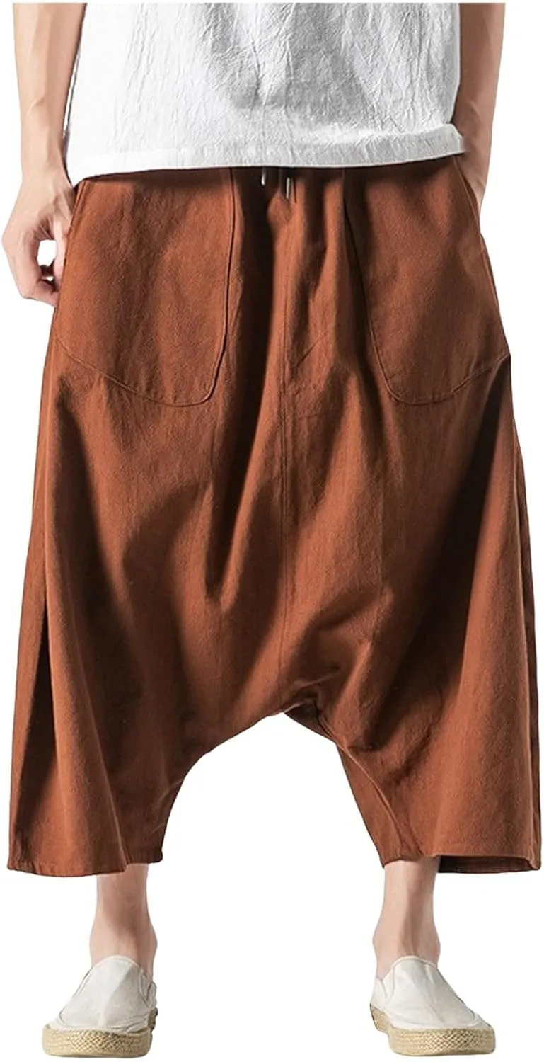 SUWBMHWE Men's Harem Pants Japanese Men Mens Shorts Long Hip Hop Bohemian Cotton Hippie Summer Wear Beach Yoga Toji Lounge