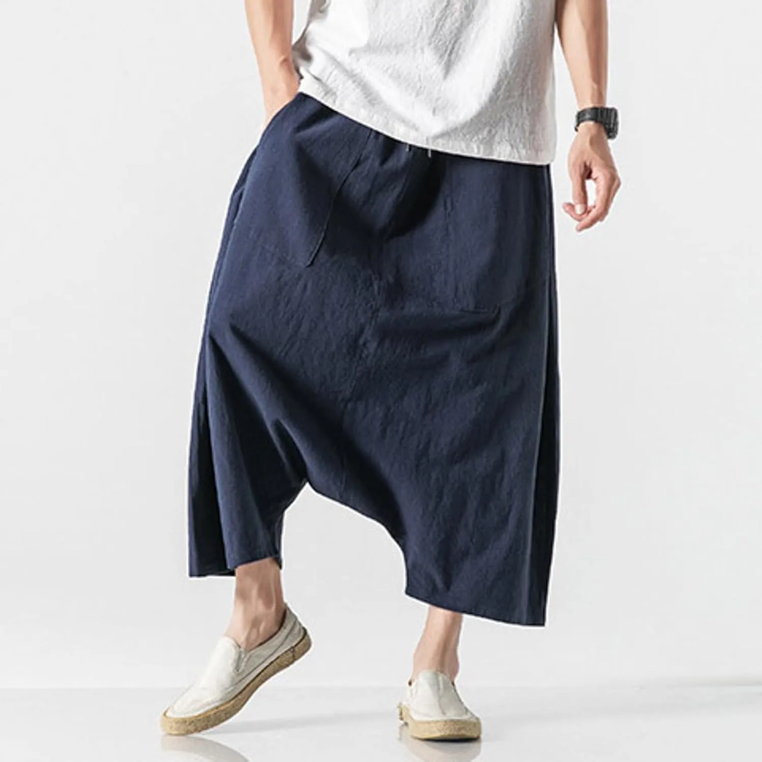 SUWBMHWE Men's Harem Pants Japanese Men Mens Shorts Long Hip Hop Bohemian Cotton Hippie Summer Wear Beach Yoga Toji Lounge