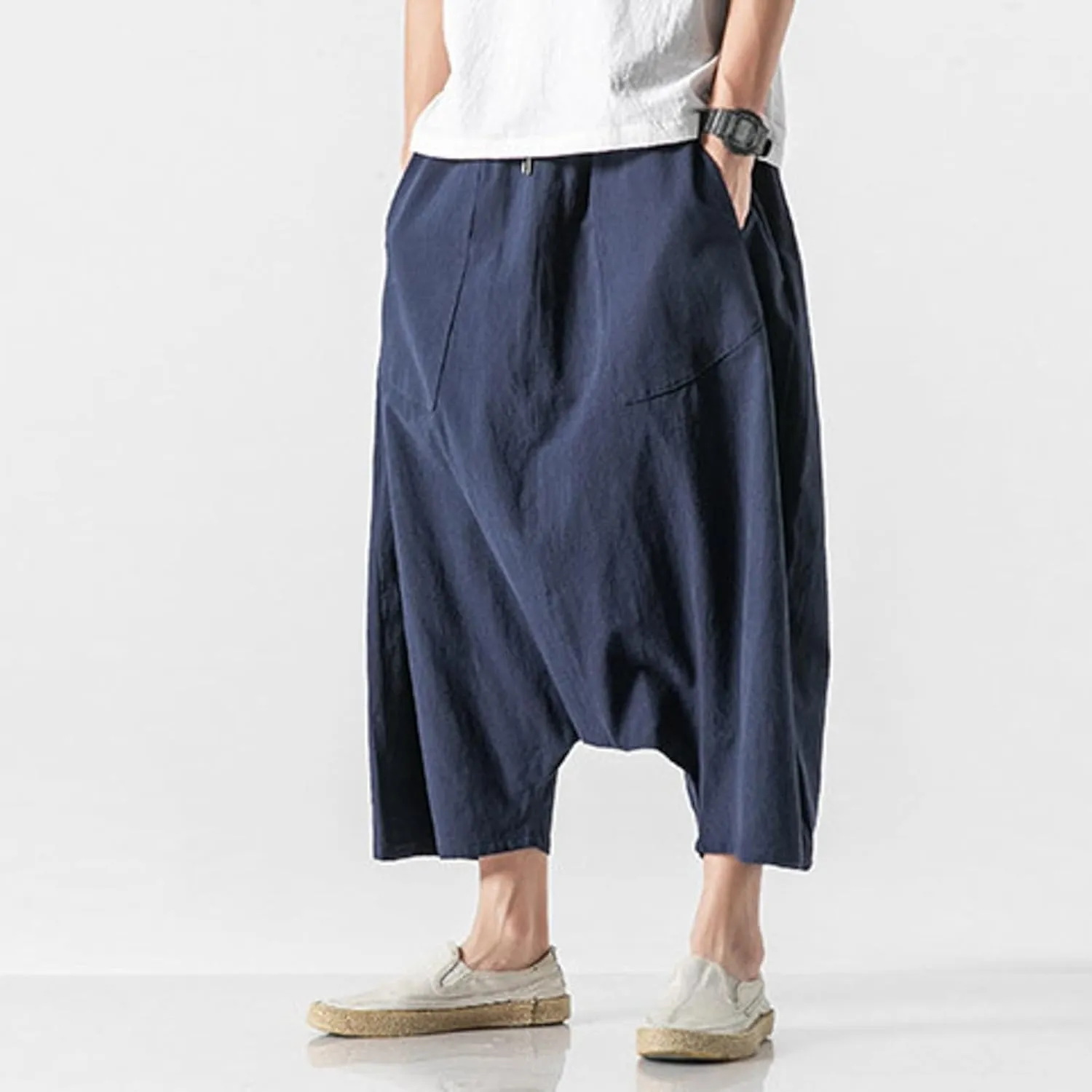 SUWBMHWE Men's Harem Pants Japanese Men Mens Shorts Long Hip Hop Bohemian Cotton Hippie Summer Wear Beach Yoga Toji Lounge