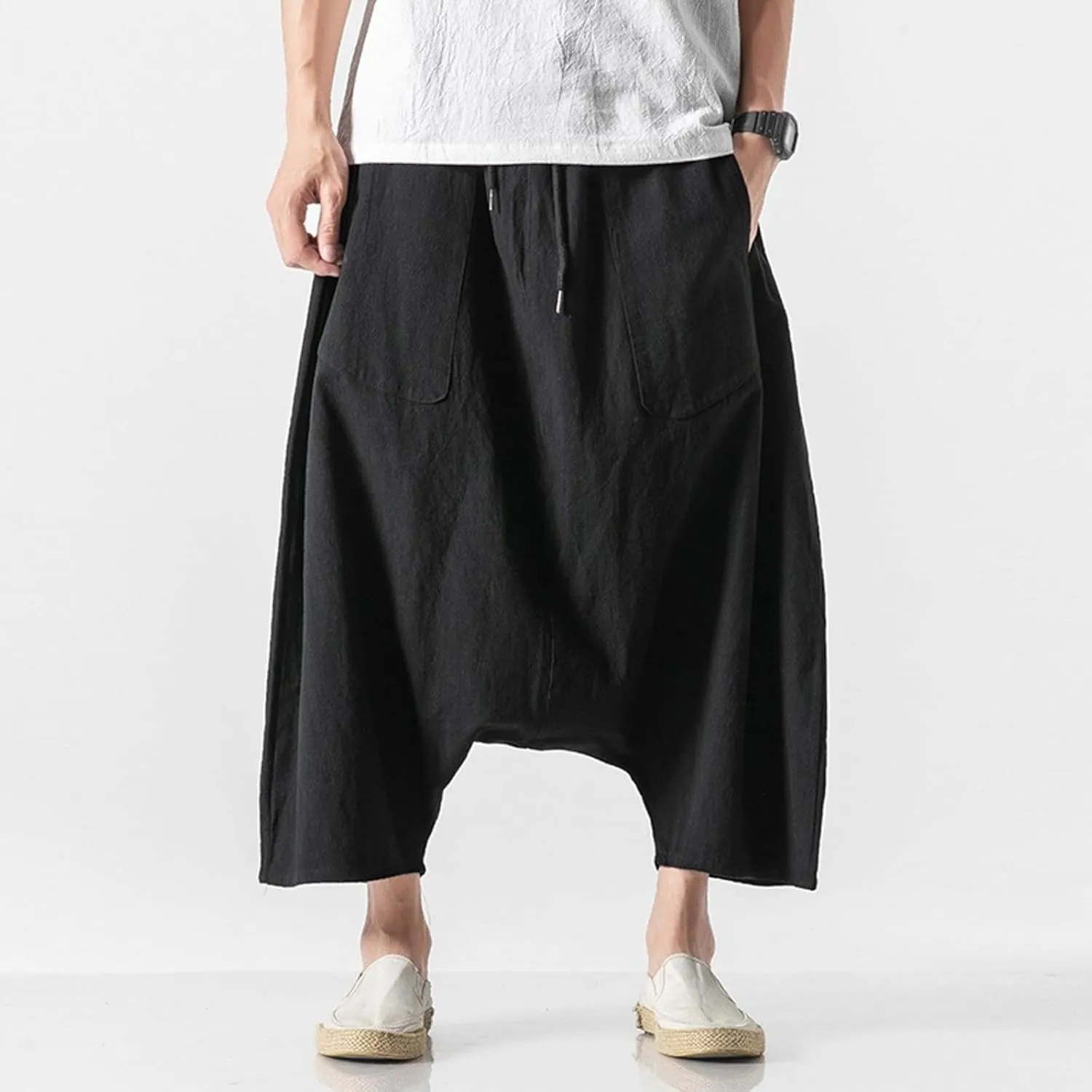 SUWBMHWE Men's Harem Pants Japanese Men Mens Shorts Long Hip Hop Bohemian Cotton Hippie Summer Wear Beach Yoga Toji Lounge