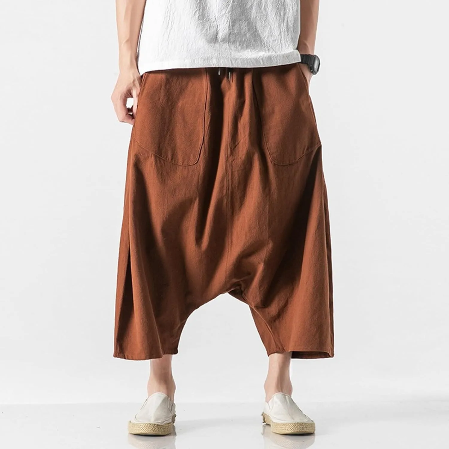 SUWBMHWE Men's Harem Pants Japanese Men Mens Shorts Long Hip Hop Bohemian Cotton Hippie Summer Wear Beach Yoga Toji Lounge