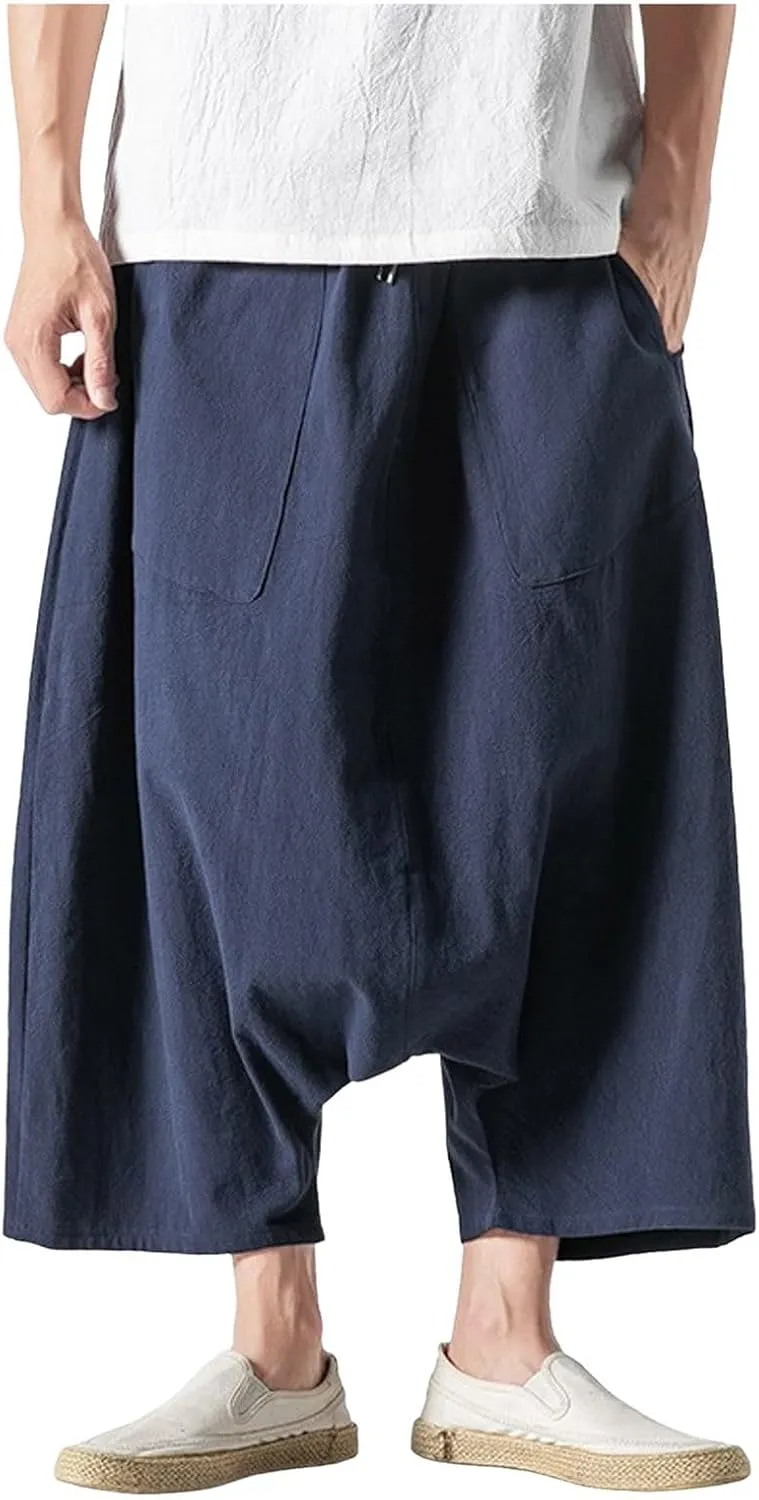 SUWBMHWE Men's Harem Pants Japanese Men Mens Shorts Long Hip Hop Bohemian Cotton Hippie Summer Wear Beach Yoga Toji Lounge