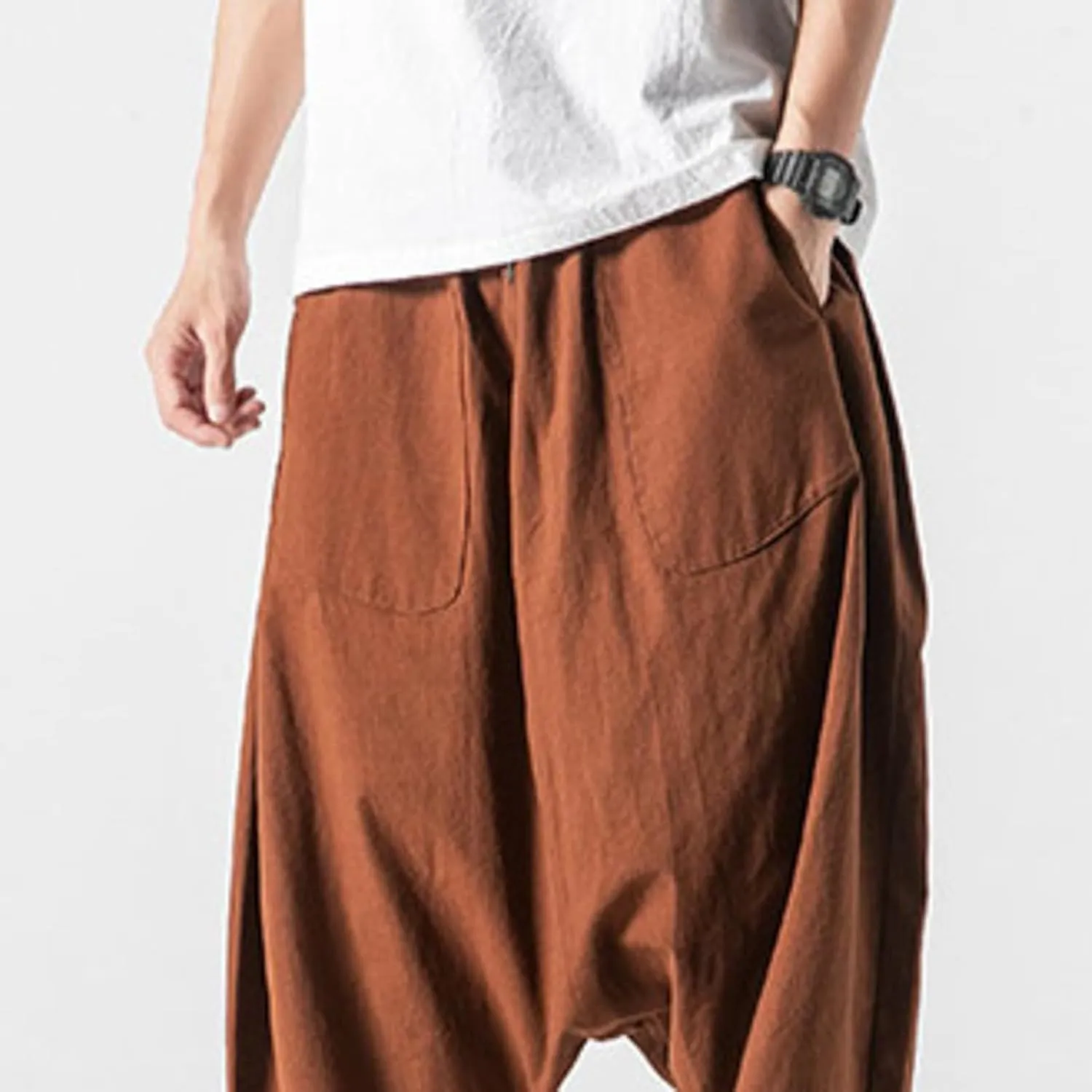 SUWBMHWE Men's Harem Pants Japanese Men Mens Shorts Long Hip Hop Bohemian Cotton Hippie Summer Wear Beach Yoga Toji Lounge