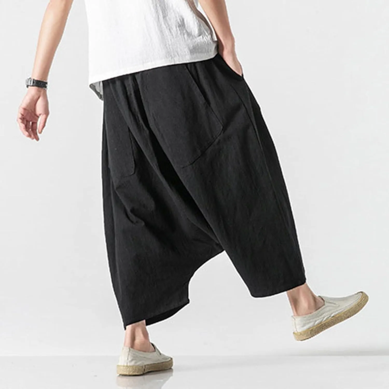 SUWBMHWE Men's Harem Pants Japanese Men Mens Shorts Long Hip Hop Bohemian Cotton Hippie Summer Wear Beach Yoga Toji Lounge