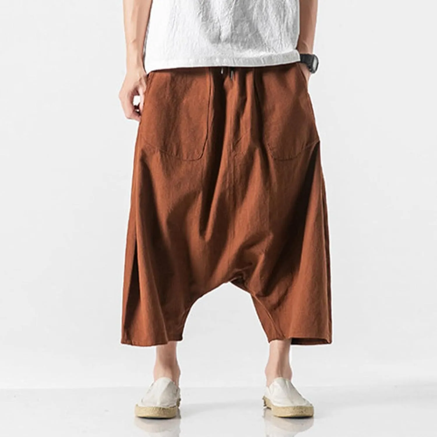 SUWBMHWE Men's Harem Pants Japanese Men Mens Shorts Long Hip Hop Bohemian Cotton Hippie Summer Wear Beach Yoga Toji Lounge