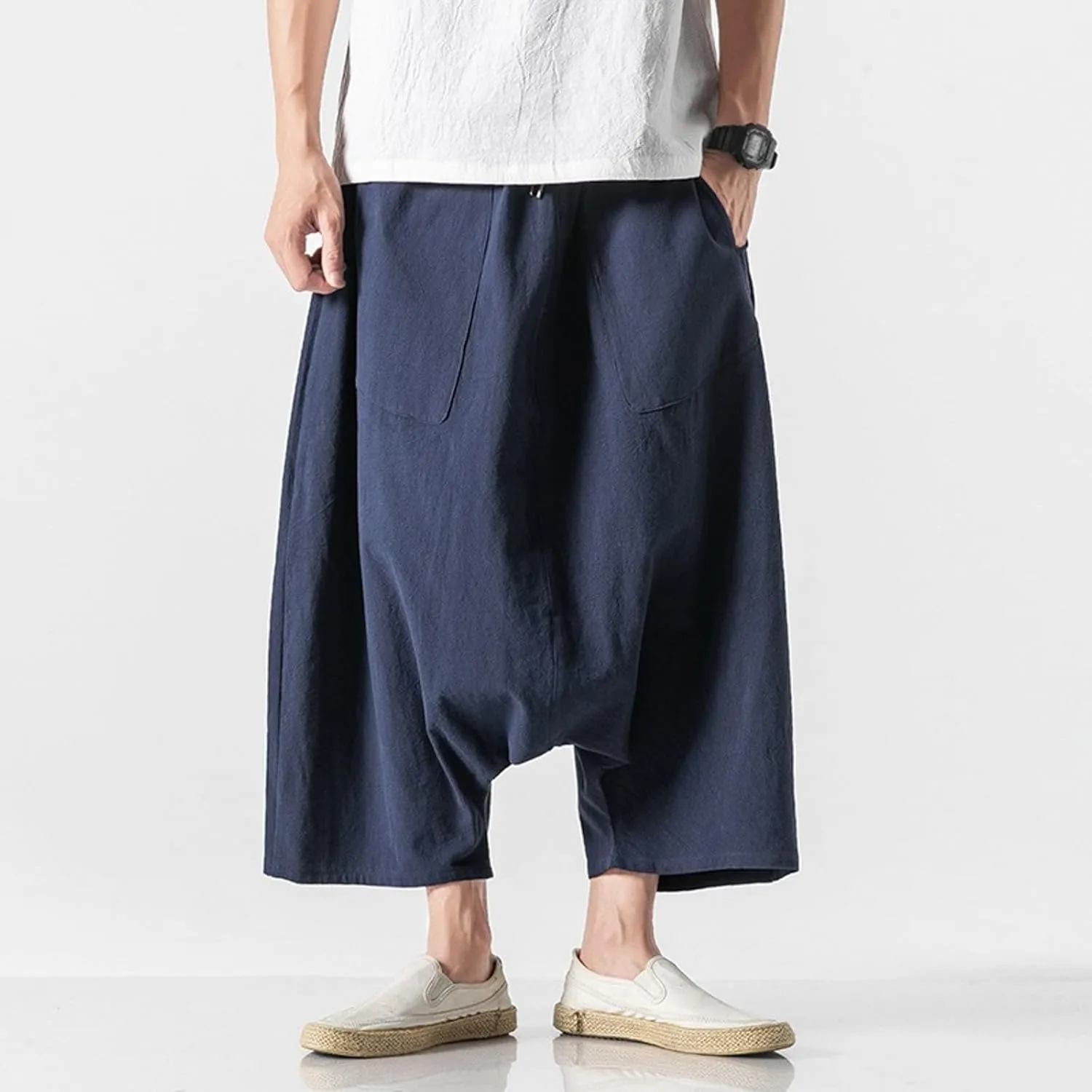 SUWBMHWE Men's Harem Pants Japanese Men Mens Shorts Long Hip Hop Bohemian Cotton Hippie Summer Wear Beach Yoga Toji Lounge
