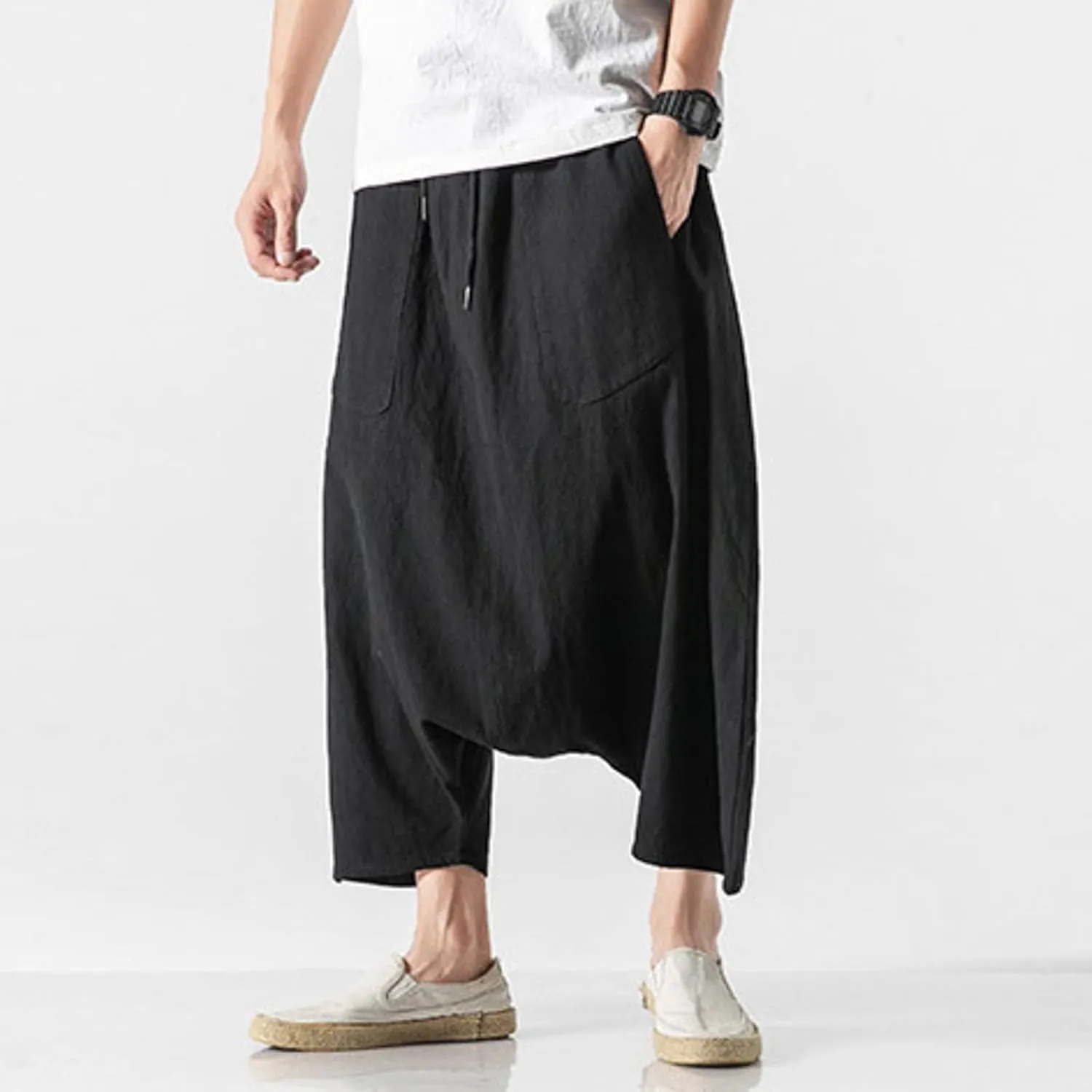 SUWBMHWE Men's Harem Pants Japanese Men Mens Shorts Long Hip Hop Bohemian Cotton Hippie Summer Wear Beach Yoga Toji Lounge