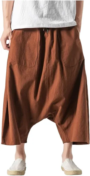 SUWBMHWE Men's Harem Pants Japanese Men Mens Shorts Long Hip Hop Bohemian Cotton Hippie Summer Wear Beach Yoga Toji Lounge