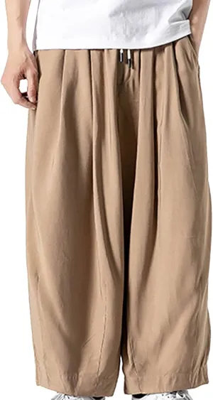 SUWBMHWE Mens Harem Pants Men Summer Beach Lounge Hippie Linen Graphic Wide-Leg Trousers Boho Toji Baggy Plus Size