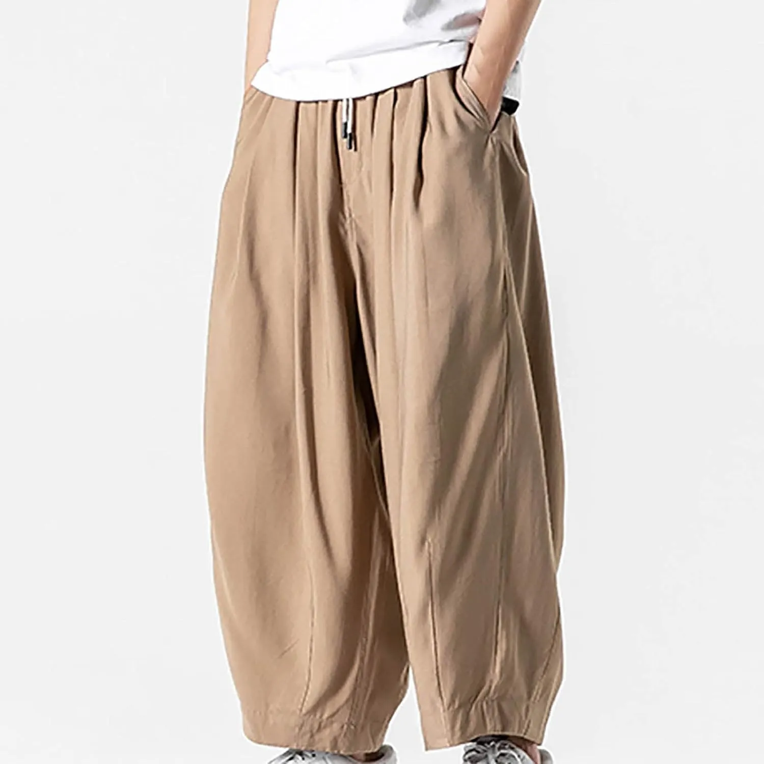 SUWBMHWE Mens Harem Pants Men Summer Beach Lounge Hippie Linen Graphic Wide-Leg Trousers Boho Toji Baggy Plus Size