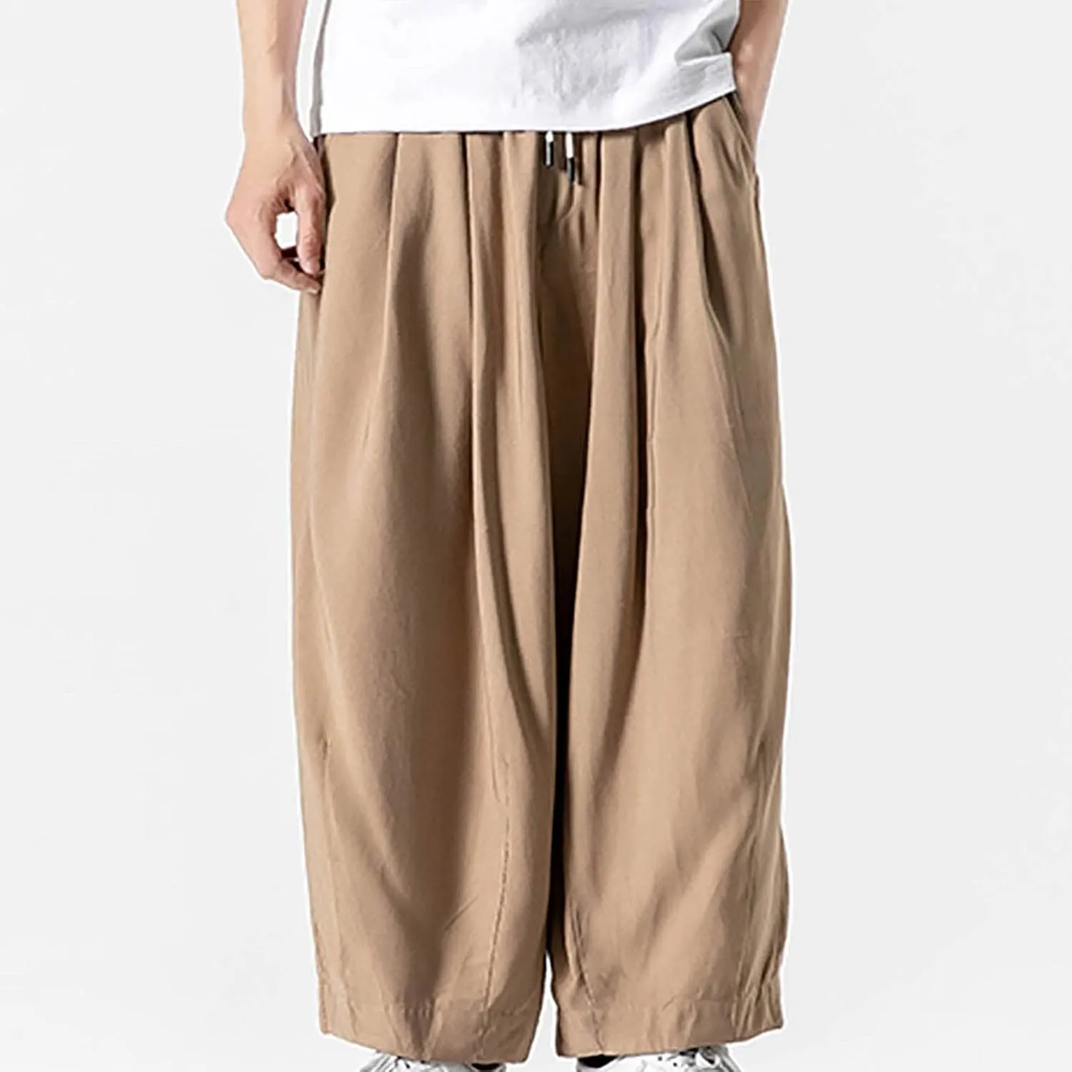SUWBMHWE Mens Harem Pants Men Summer Beach Lounge Hippie Linen Graphic Wide-Leg Trousers Boho Toji Baggy Plus Size
