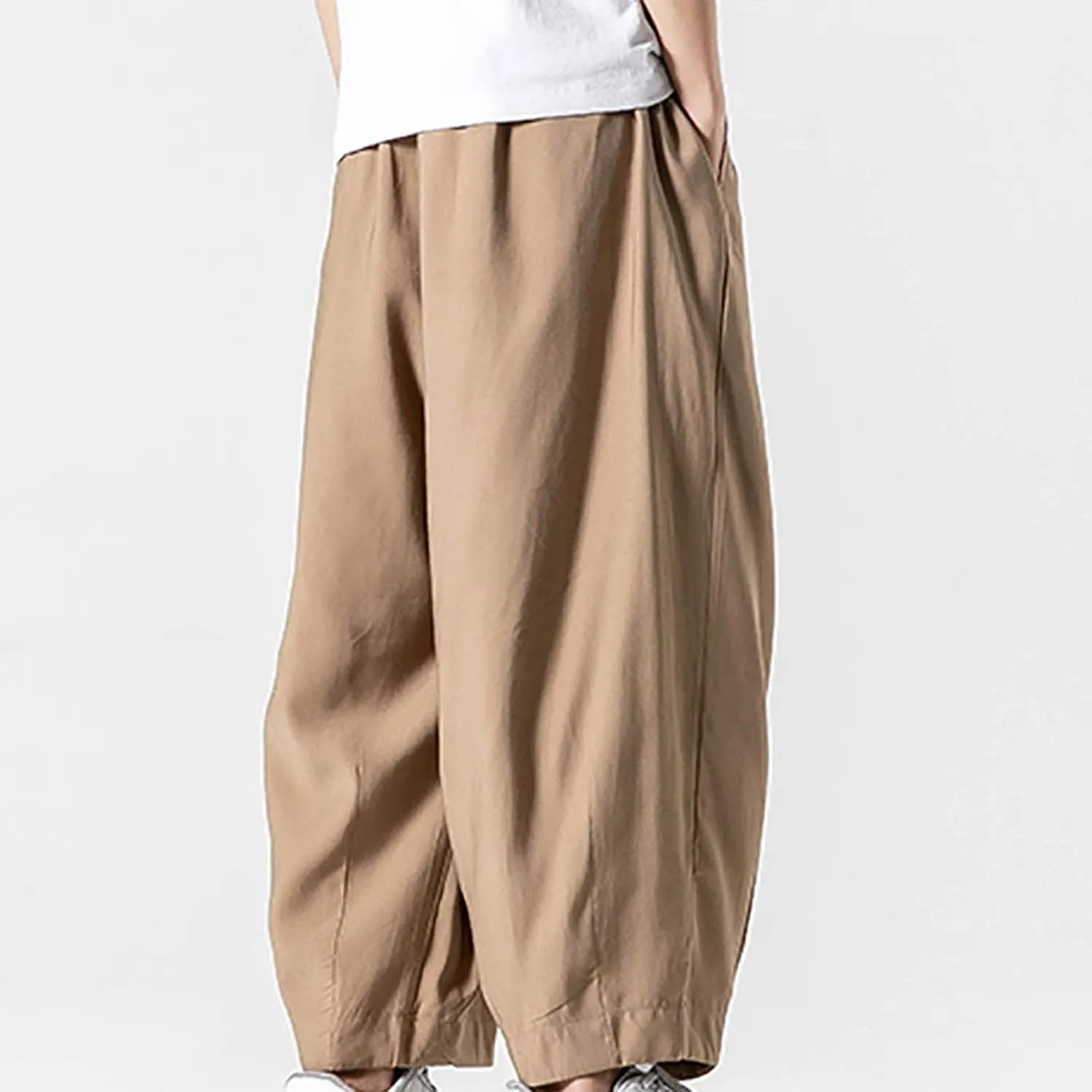 SUWBMHWE Mens Harem Pants Men Summer Beach Lounge Hippie Linen Graphic Wide-Leg Trousers Boho Toji Baggy Plus Size