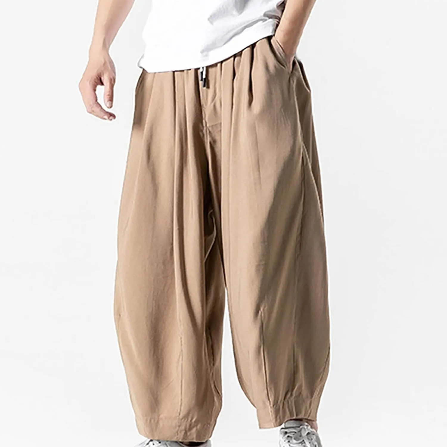 SUWBMHWE Mens Harem Pants Men Summer Beach Lounge Hippie Linen Graphic Wide-Leg Trousers Boho Toji Baggy Plus Size