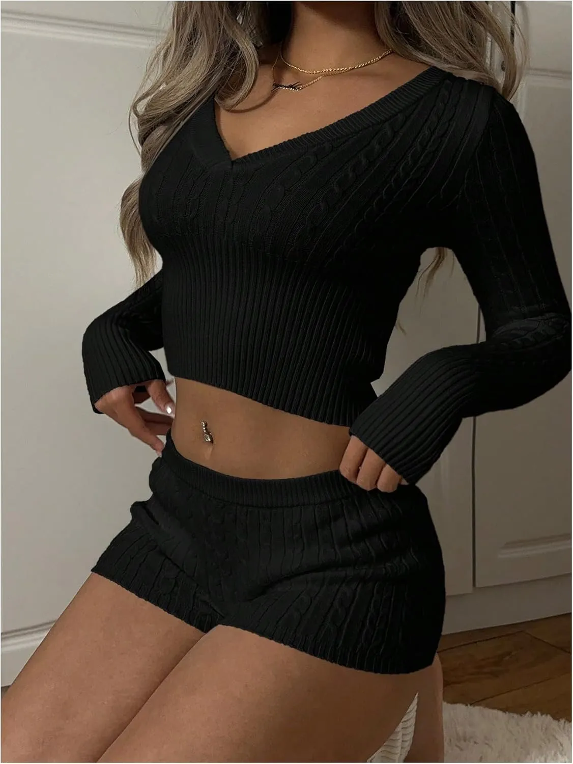 SweatyRocks Women's Low Rise Y2K Ribbed Sweater Shorts Slim Fit Casual Lounge Shorts