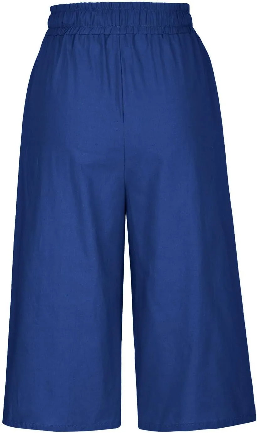 TARIENDY Wide Leg Capri Pants for Women Cotton Linen High Waist Casual Summer Pant Loose Comfy Fit Drawstring Lounge Capris