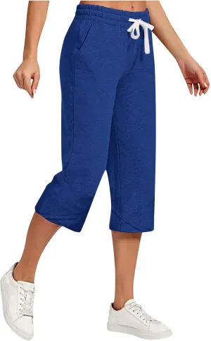 TARIENDY Wide Leg Capri Pants for Women Cotton Linen High Waist Casual Summer Pant Loose Comfy Fit Drawstring Lounge Capris