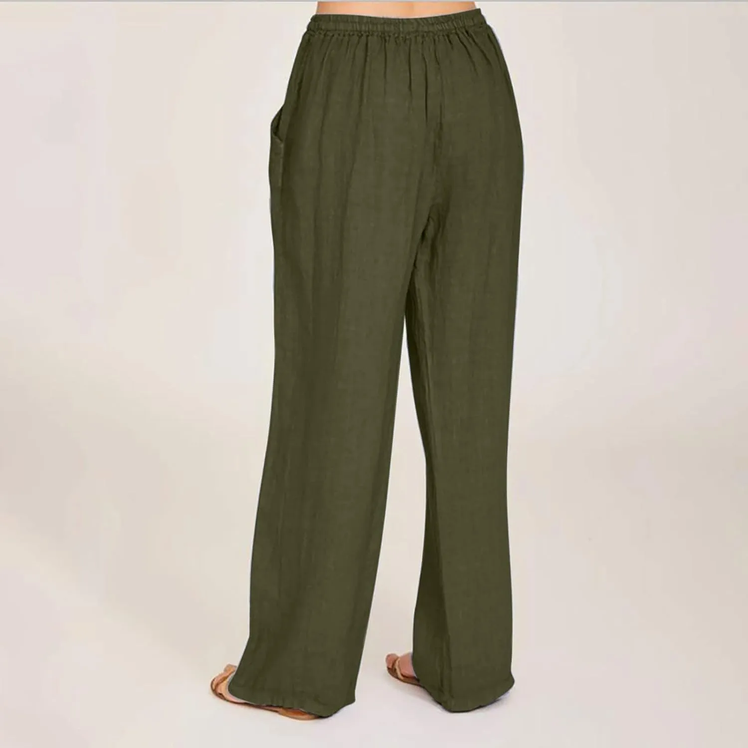 TARIENDY Women's Cotton Linen Pants Drawstring Elastic High Waist Wide Leg Lounge Palazzo Trousers Beach Vacation Outfits