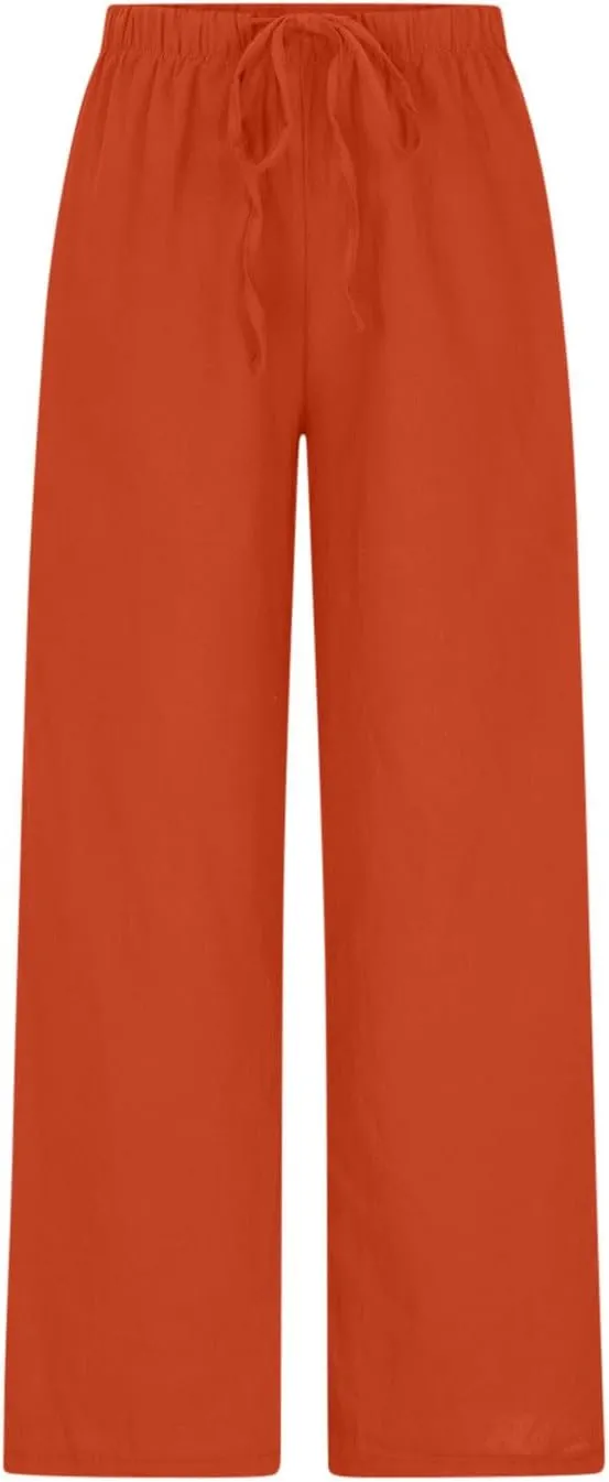 TARIENDY Womens Palazzo Pants Drawstring Elastic Waist Casual Wide Leg Trousers High Waisted Beach Pants with Pockets 2025