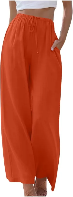 TARIENDY Womens Palazzo Pants Drawstring Elastic Waist Casual Wide Leg Trousers High Waisted Beach Pants with Pockets 2025