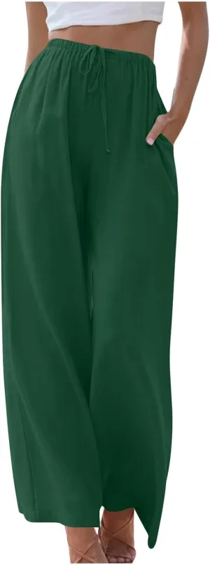 TARIENDY Womens Pants Wide Leg Dressy Casual Womens high Waisted Pants Elastic Drawstring Trousers Beach Casual Outfits