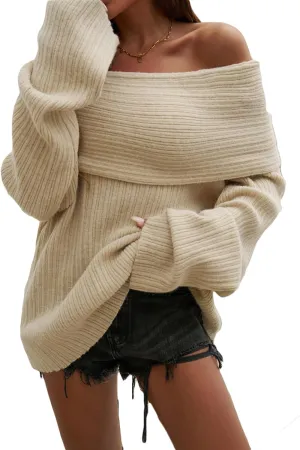Tbahhir Off The Shoulder Oversized Sweaters for Women Batwing Long Sleeve Chunky Slouchy Cable Knitted Pullover Tops