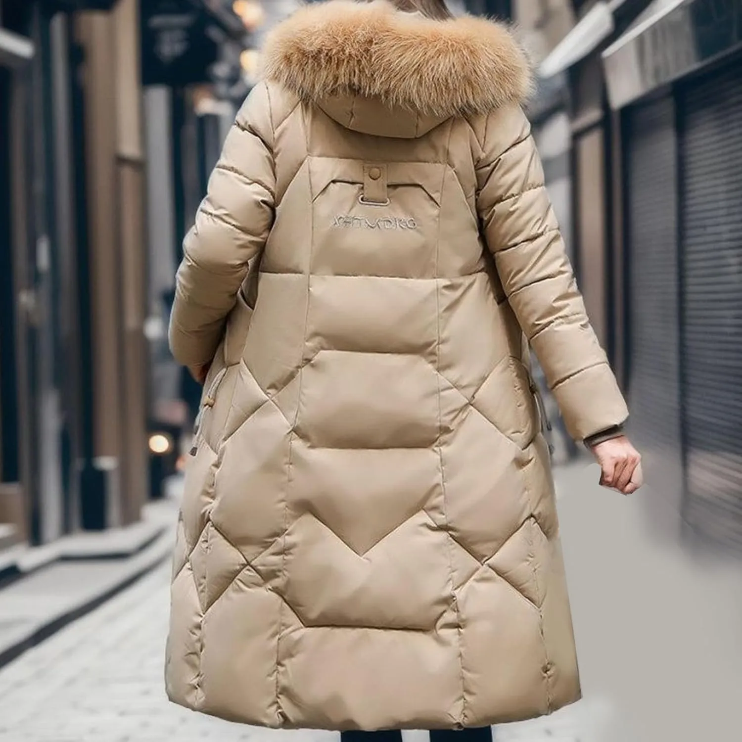 TIMIFIS Down Jacket Women with Fur Hood Plus Size Long Puffer Coats Chunky Quilted Overcoats Winter Warm Parka with Pocket