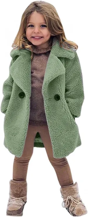 Toddler Baby Girls Duffle Overcoat Winter Fleece Sherpa Jacket Windproof Thick Cardigan Trench Lapel Parka Coat for Kids