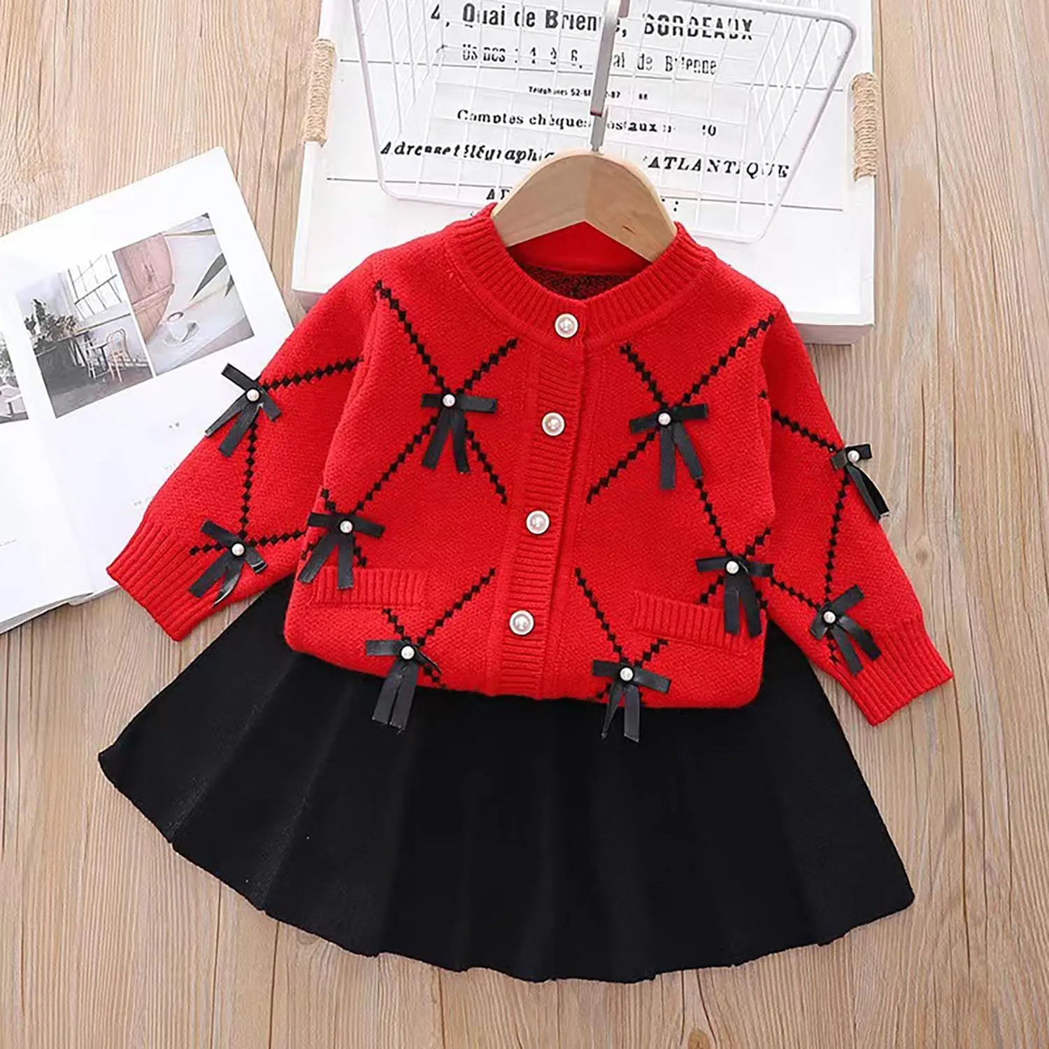 Toddler Girls Cardigan Sweater Button Knit Sweater Kids Bowknot Size 2-7T