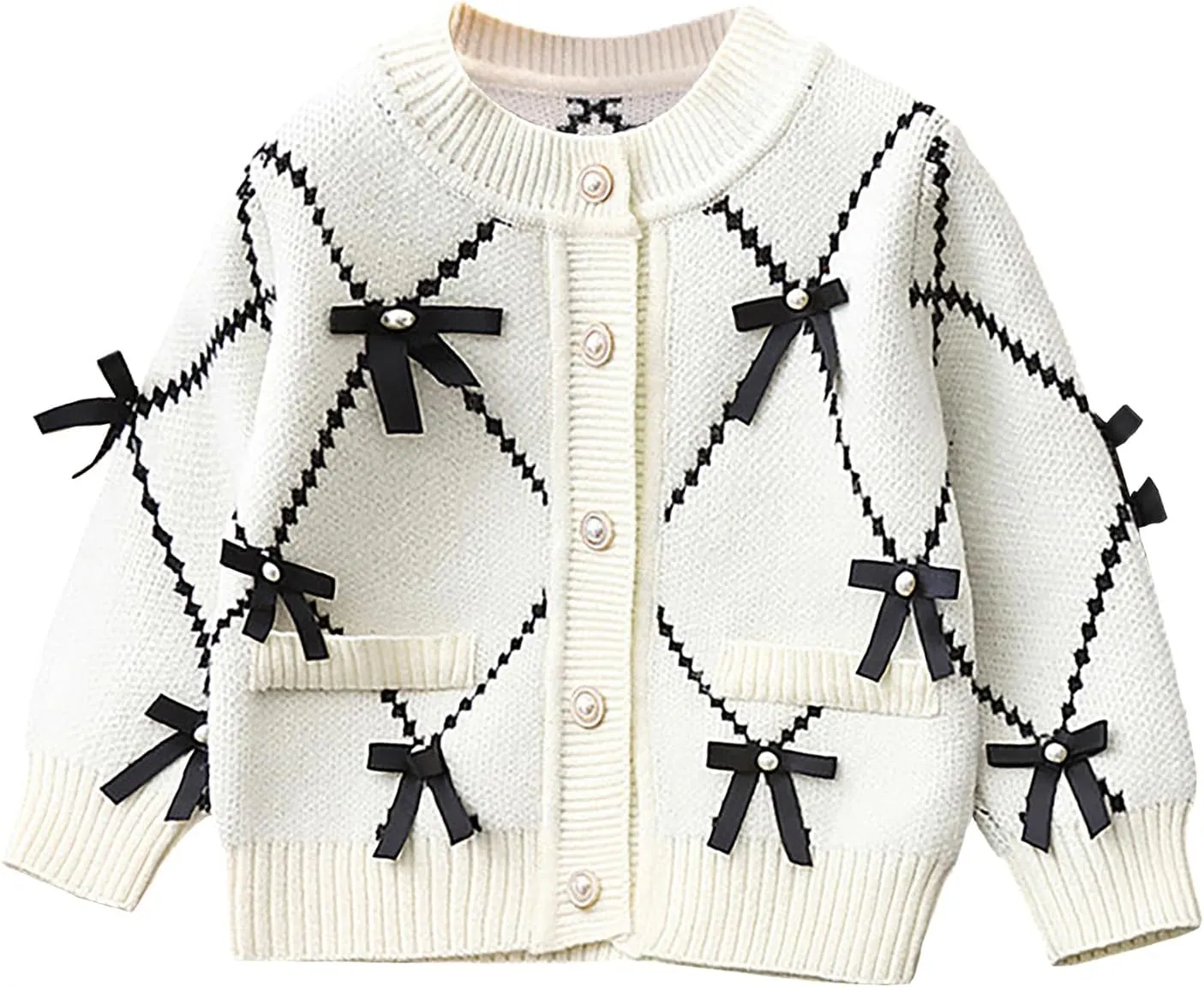 Toddler Girls Cardigan Sweater Button Knit Sweater Kids Bowknot Size 2-7T
