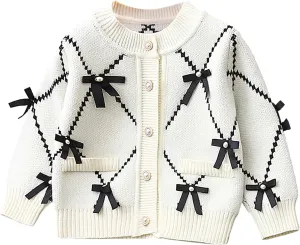 Toddler Girls Cardigan Sweater Button Knit Sweater Kids Bowknot Size 2-7T