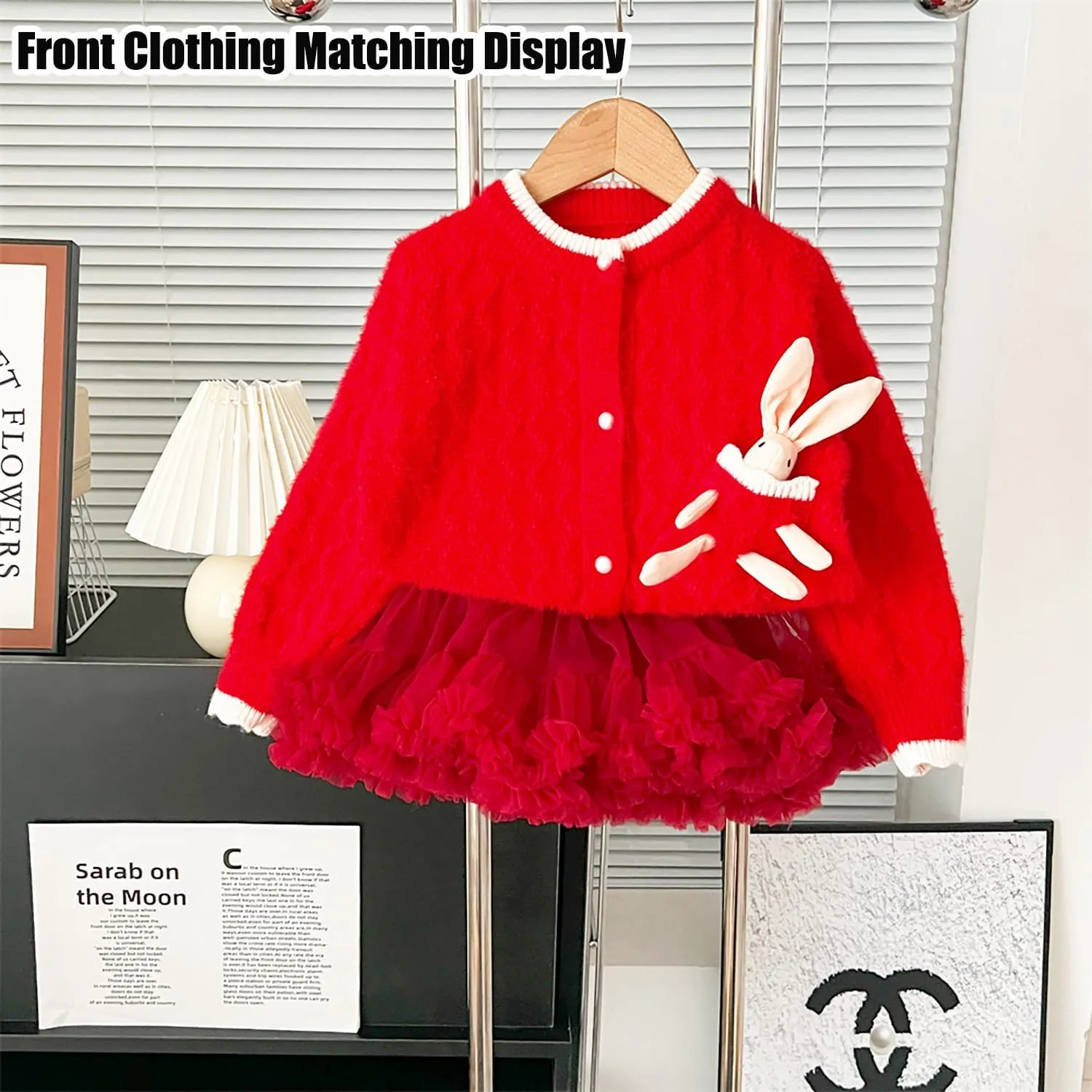 Toddler Girls Cardigan Sweater Kids Button Knit Sweater with Rabbit Doll Size 2-7T
