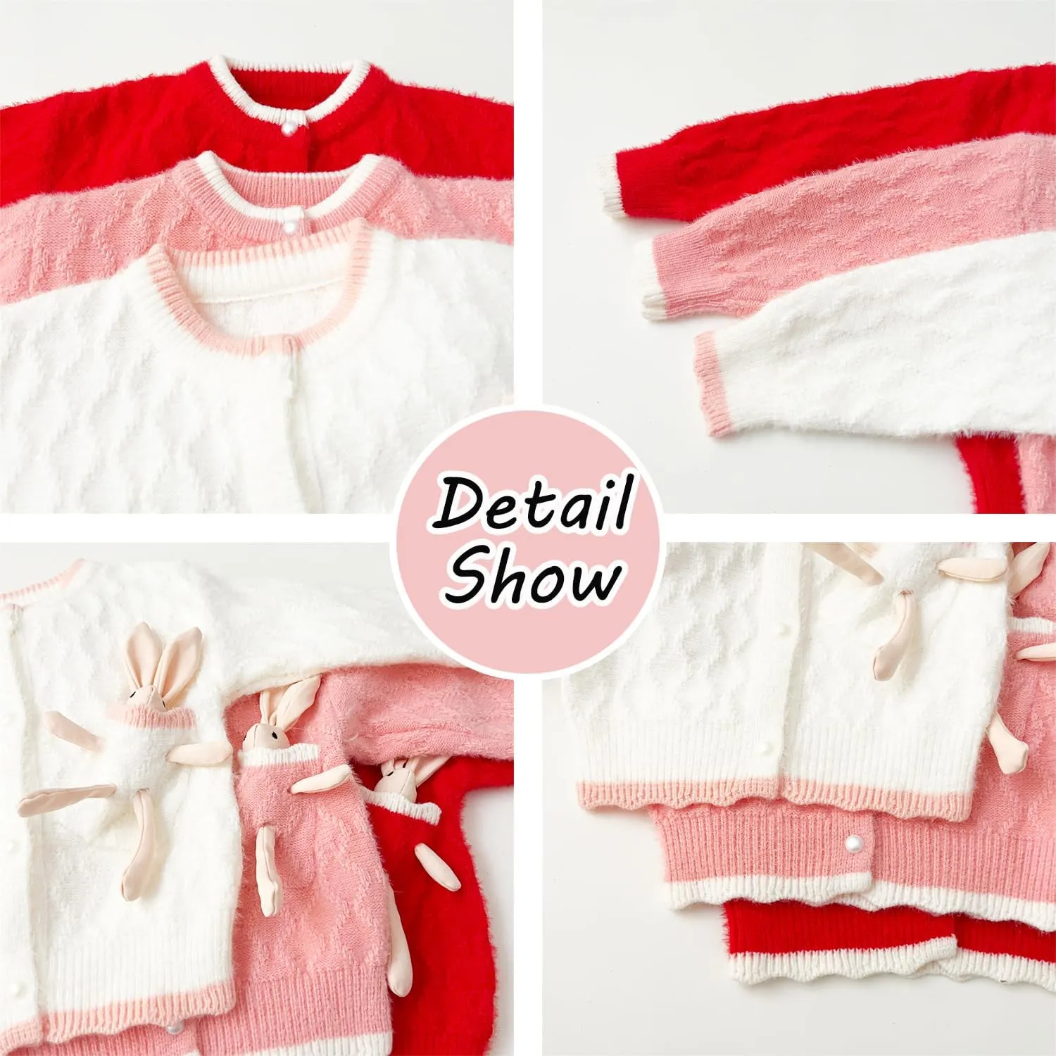 Toddler Girls Cardigan Sweater Kids Button Knit Sweater with Rabbit Doll Size 2-7T