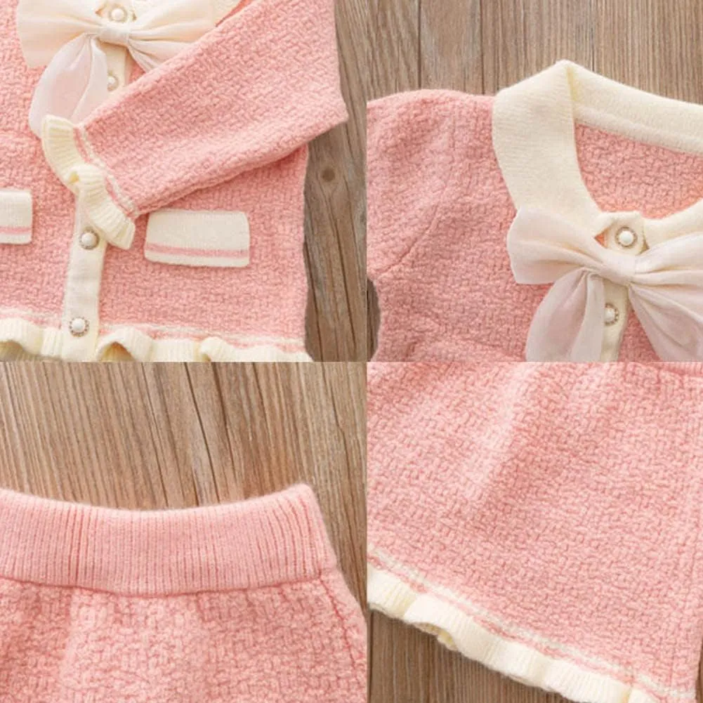Toddler Girls Fall Winter Outfit Knitted Buttons Sweater Top Mini Skirt Ruffle Long Sleeve Tutu Dress 2PCS Clothes Set