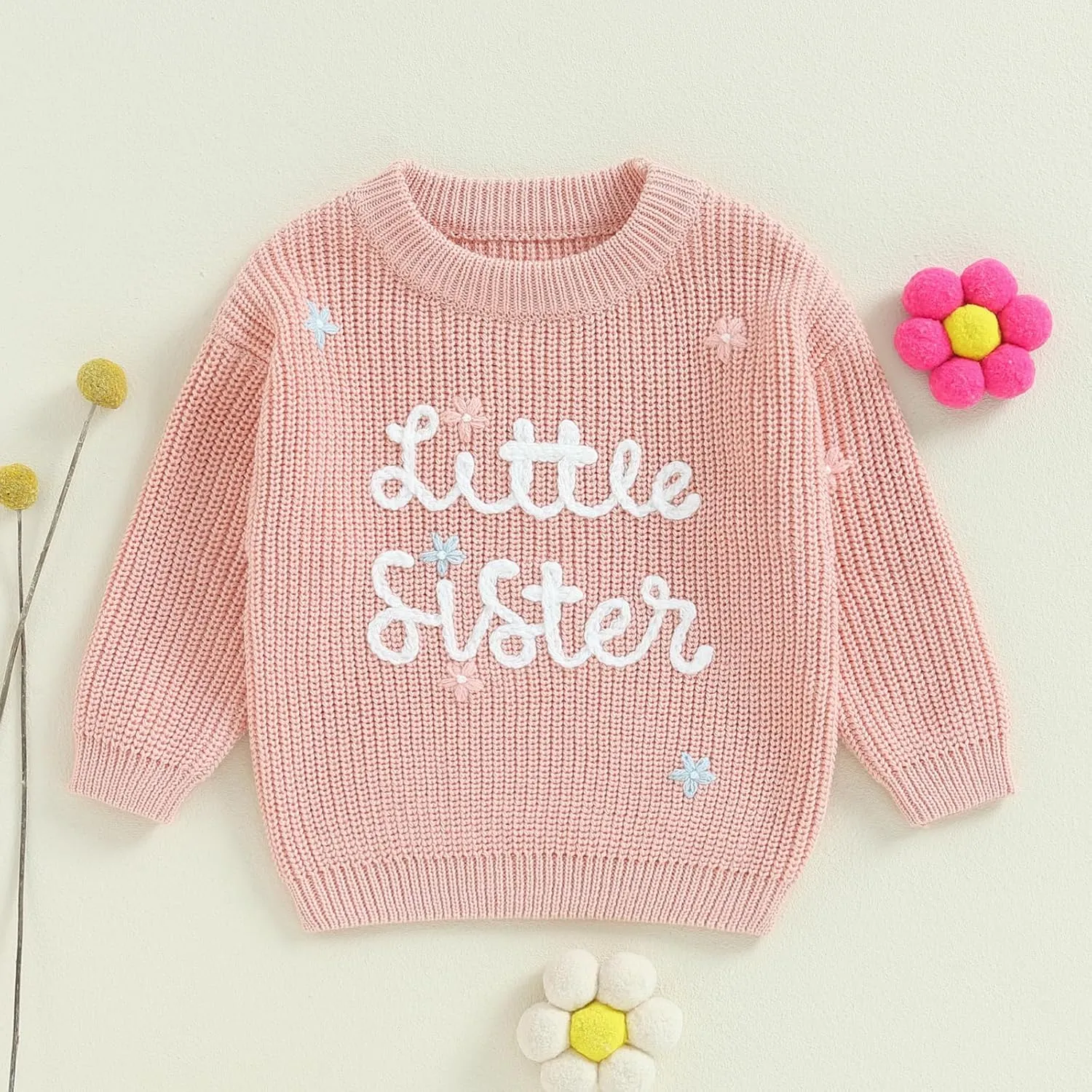 Toddler Infant Baby Girl Knit Sweater Big Sister Little Sister Matching Outfits Long Sleeve Pullover Sweatshirt