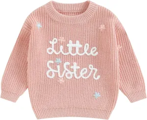 Toddler Infant Baby Girl Knit Sweater Big Sister Little Sister Matching Outfits Long Sleeve Pullover Sweatshirt