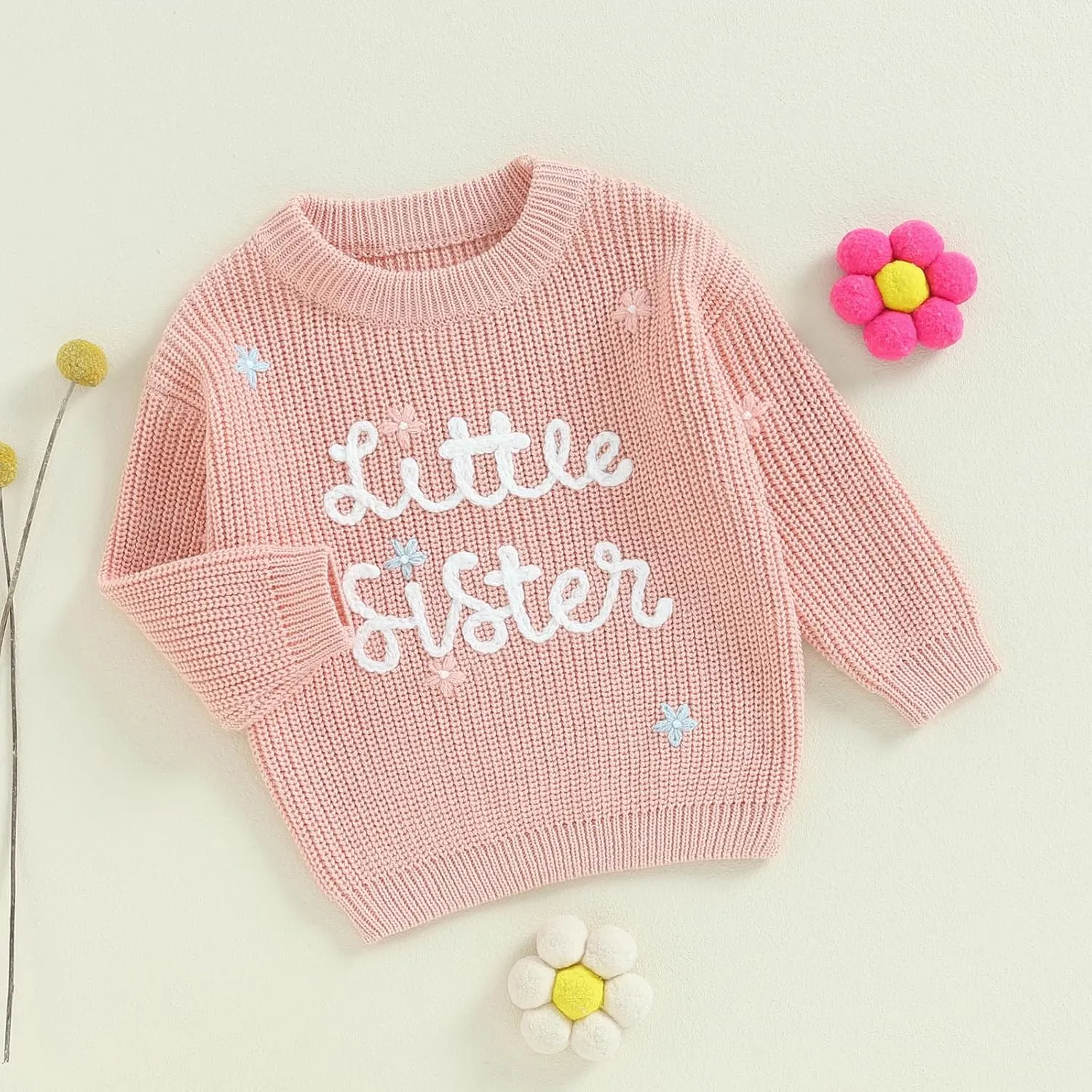 Toddler Infant Baby Girl Knit Sweater Big Sister Little Sister Matching Outfits Long Sleeve Pullover Sweatshirt
