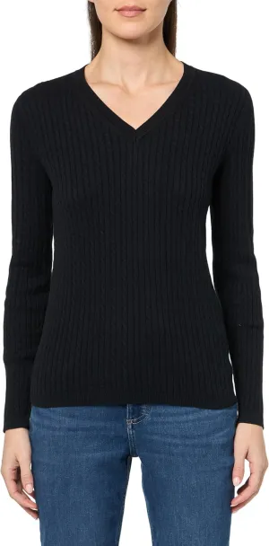 Tommy Hilfiger womens Cotton Vneck Cable Lightweight Sweater