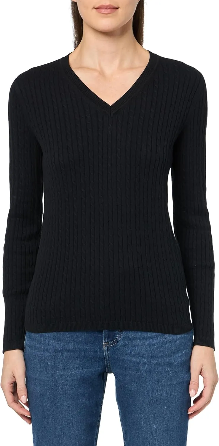 Tommy Hilfiger womens Cotton Vneck Cable Lightweight Sweater