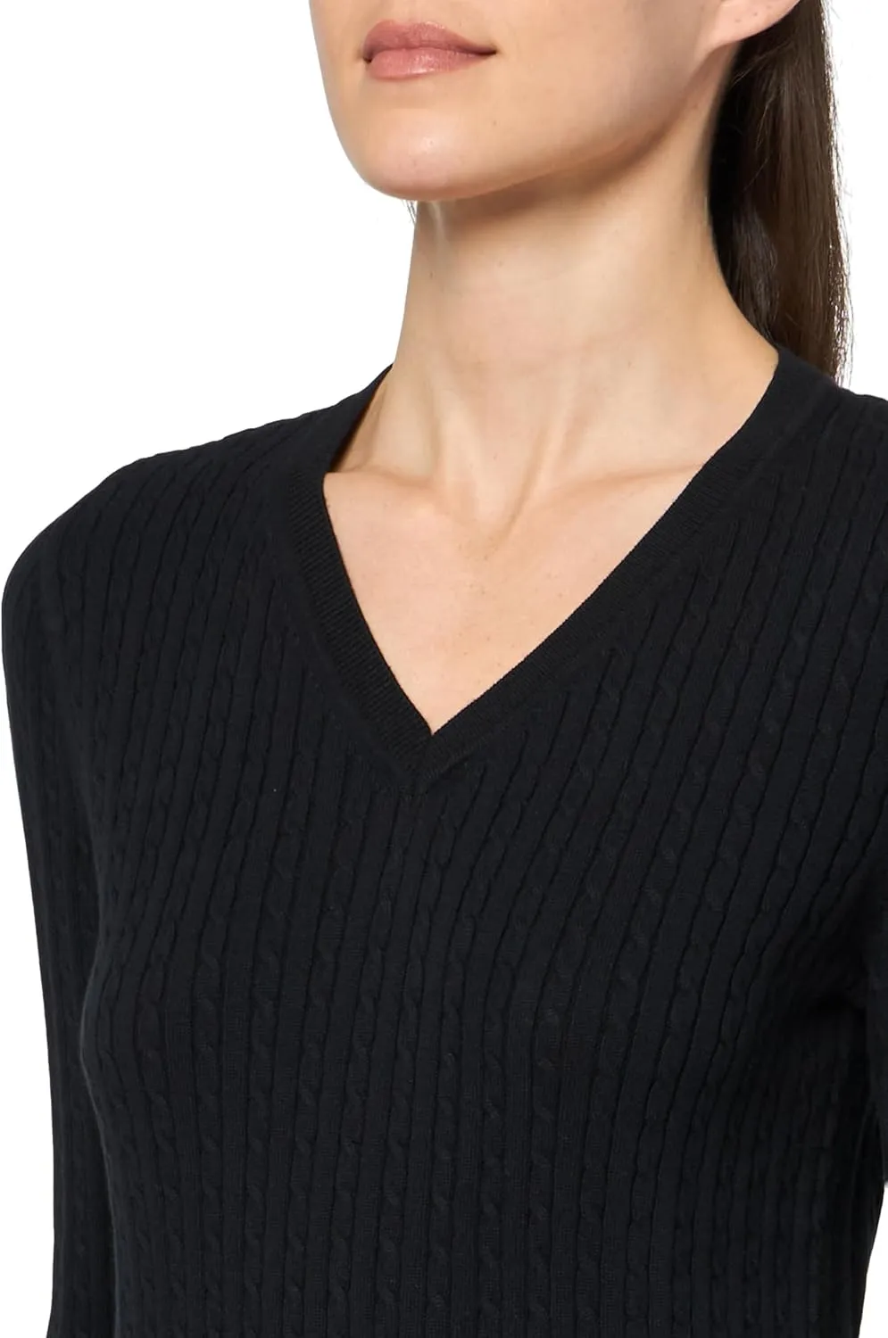 Tommy Hilfiger womens Cotton Vneck Cable Lightweight Sweater