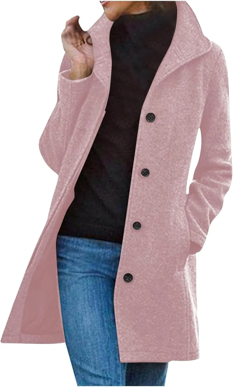 Trench Coat for Women 2024 Casual Lapel Single Breasted Pea Coat Trendy Winter Warm Wool Coats Mid-Long Overcoat