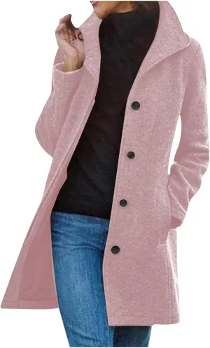 Trench Coat for Women 2024 Casual Lapel Single Breasted Pea Coat Trendy Winter Warm Wool Coats Mid-Long Overcoat