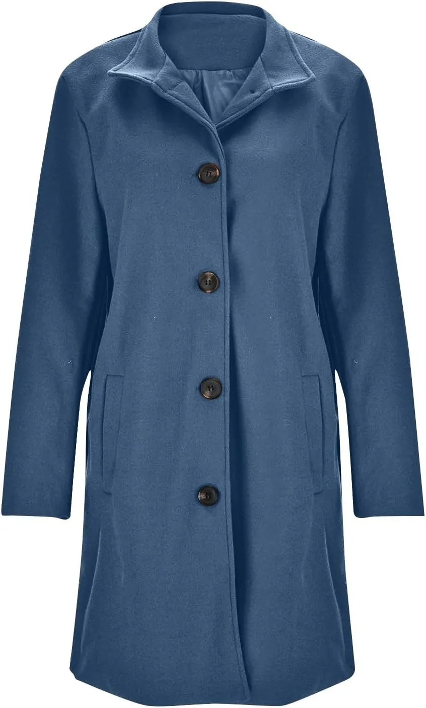 Trench Coat for Women Winter Lapel Collar Single Breasted Pea Coats Wool Blend Warm Windproof Winter Blazer Jacket