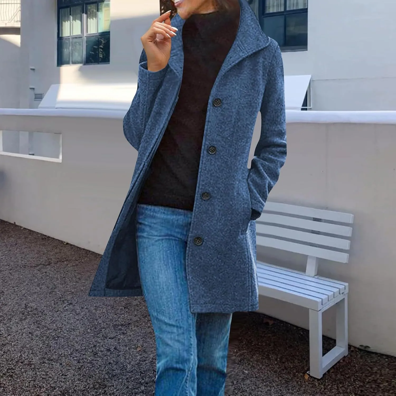 Trench Coat for Women Winter Lapel Collar Single Breasted Pea Coats Wool Blend Warm Windproof Winter Blazer Jacket