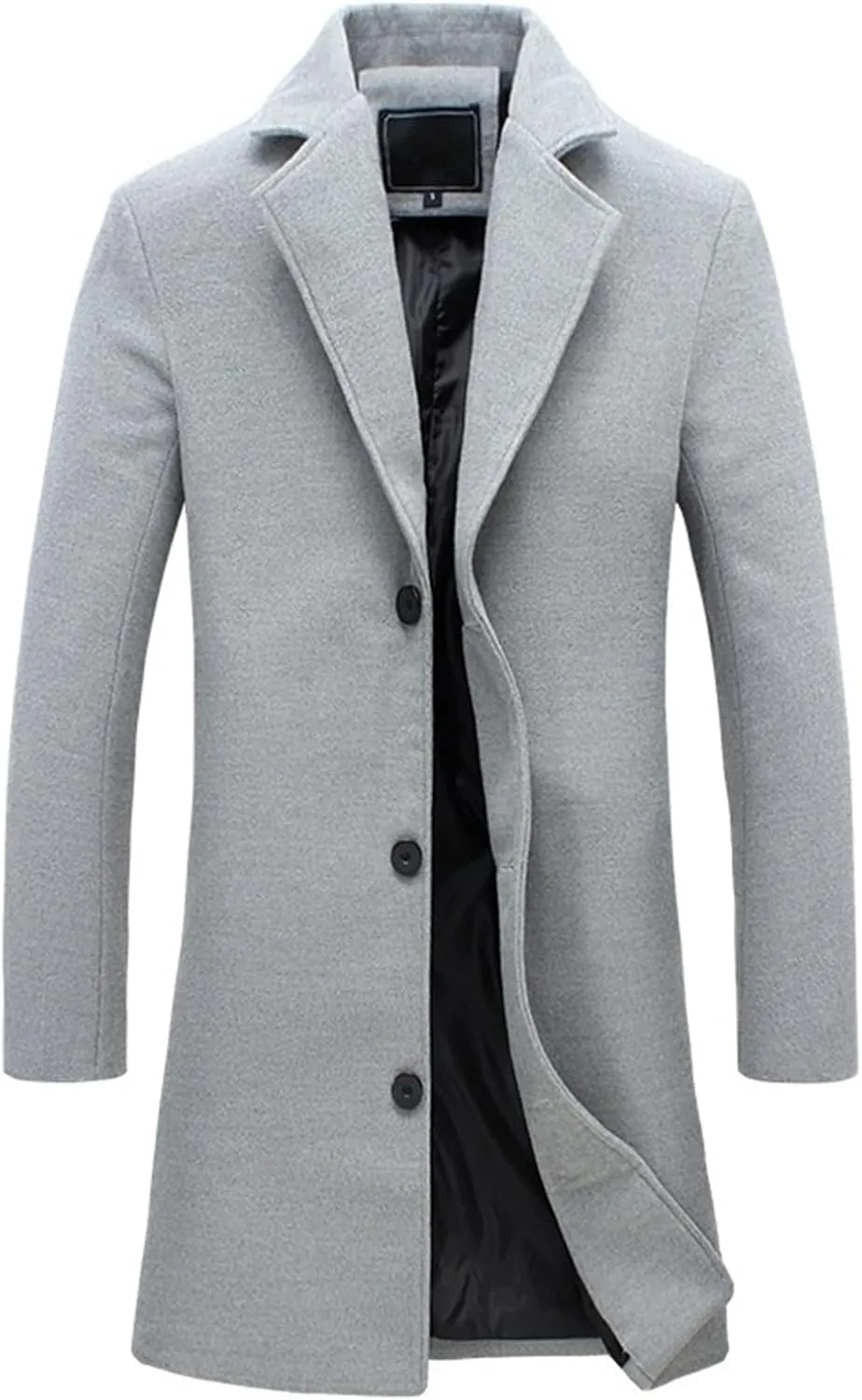 Trench Coat Men Single Breasted Wool Blend Coat, Notched Lapel Mid Length Pea Coat, Warm Winter Trench Coat With Pockets